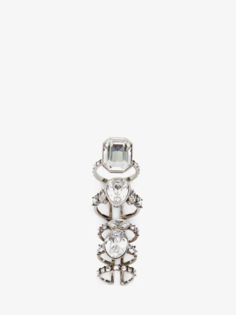 Alexander McQueen Long Jewelled Stacked Ring in Antique Silver