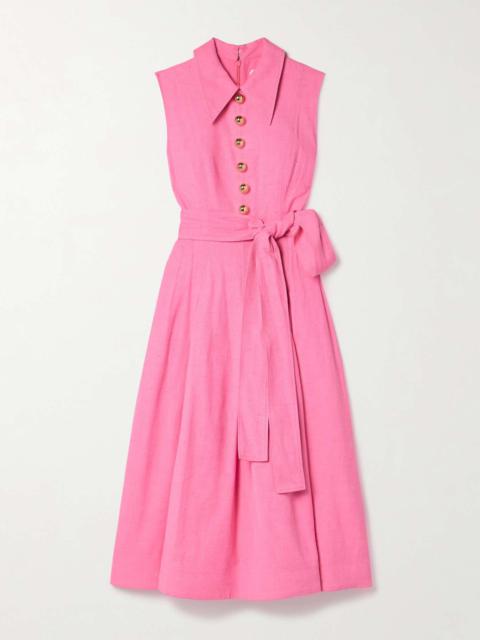 CAROLINA HERRERA Belted woven midi shirt dress Bright pink