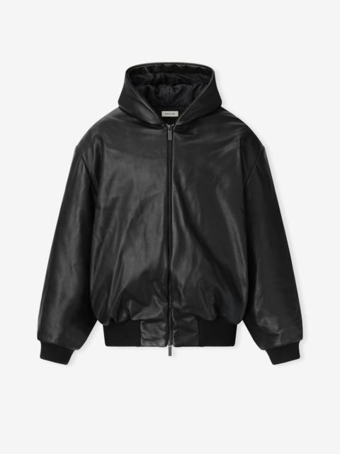 Leather Hooded Bomber Jacket