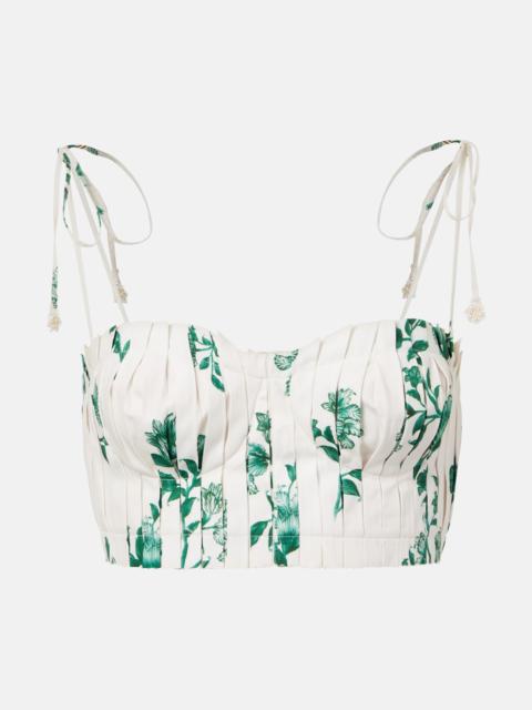 Agua by Agua Bendita Moringa floral pleated cotton crop top