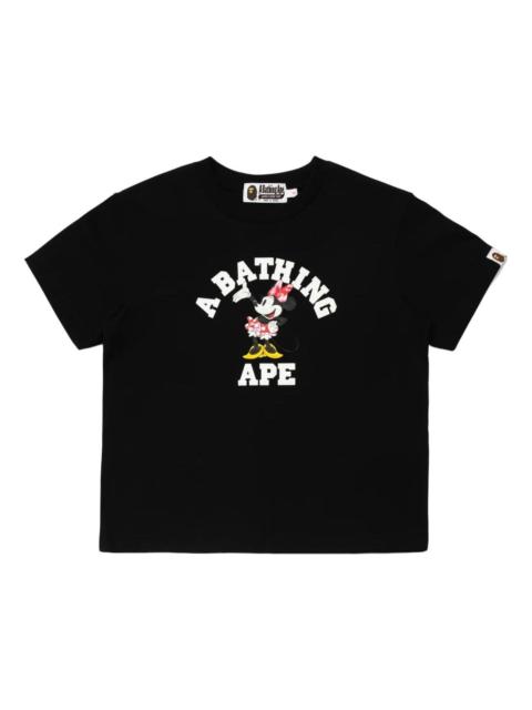 A BATHING APE® (WMNS) A Bathing Ape x Disney Minnie Mouse College Relaxed Mini T-Shirt 'Black' 0ZXTEW907092Q-BLK