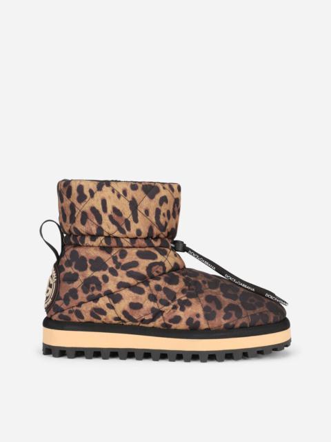 Leopard-print nylon ankle boots