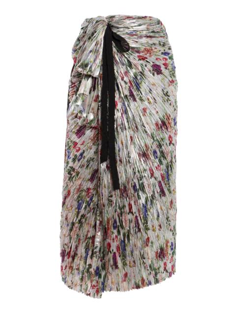 ULLA JOHNSON Tali Pleated Metallic Midi Skirt multi