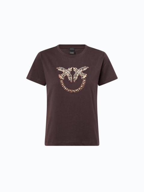 PINKO T-SHIRT WITH BEJEWELLED LOVE BIRDS LOGO