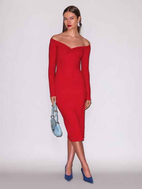 Fleur du Mal Off Shoulder Hourglass Rib Midi Dress