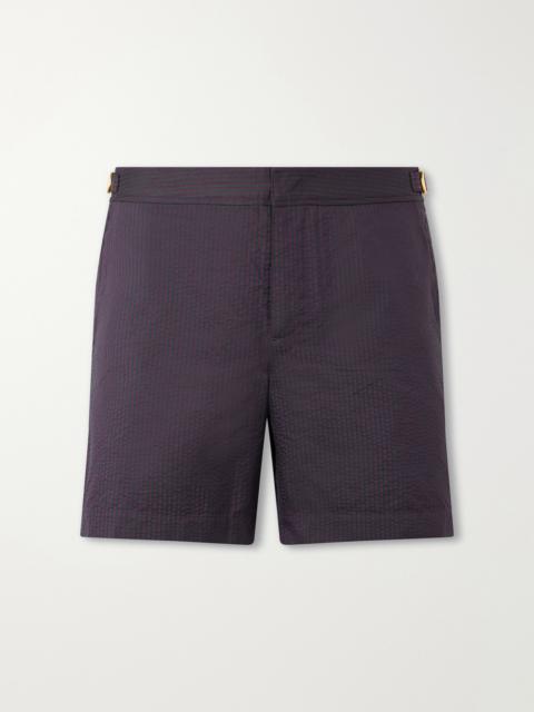 ORLEBAR BROWN Bulldog Straight-Leg Mid-Length Striped Seersucker Swim Shorts