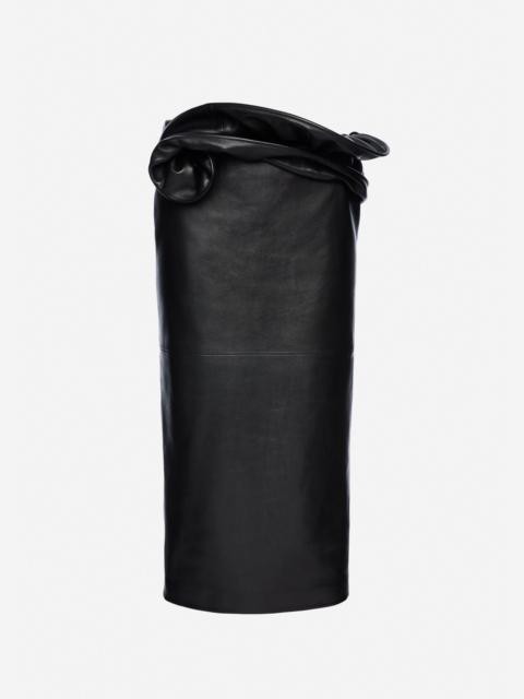 MAGDA BUTRYM Midi leather skirt with hand-twisted flower detail in black