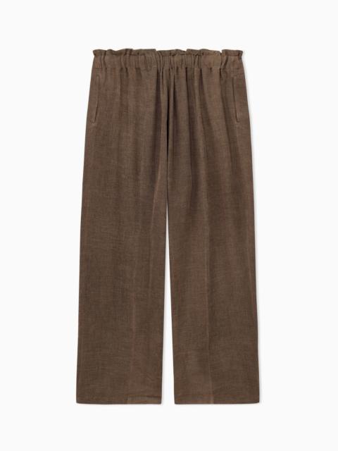 EMPORIO ARMANI COLD-DYED LINEN-BLEND SLUBBED GAUZE TROUSERS
