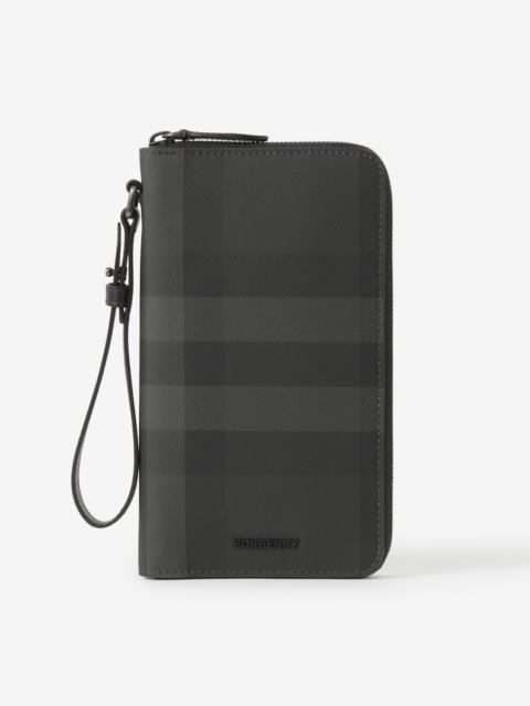 Grainy Leather TB Zip Card Case in Black - Men