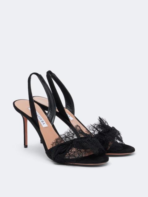 AQUAZZURA Lover lace-trimmed suede slingback sandals