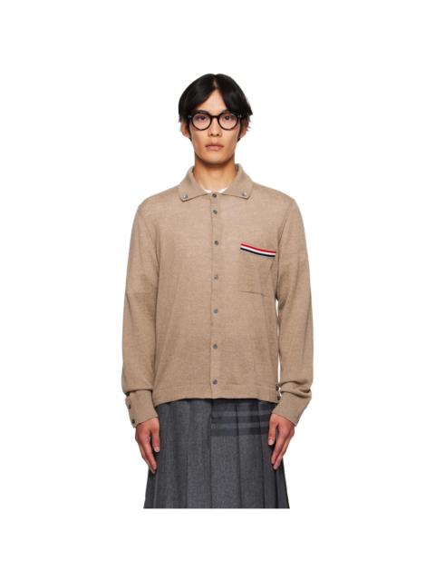 Thom Browne Beige Merino Wool Jersey Stitch Long Sleeve Shirt
