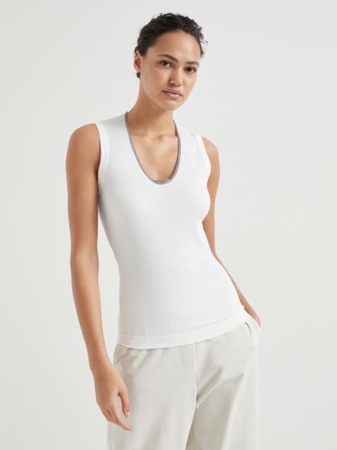 Comfort cotton ribbed jersey top with shiny neckline