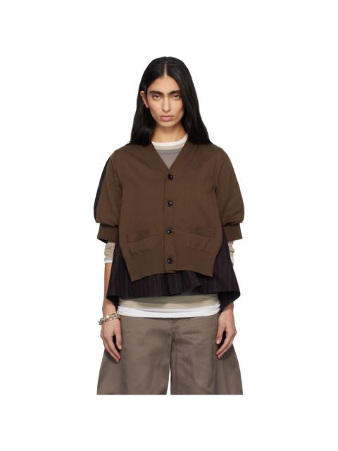 sacai Brown Chalk Stripe & Cotton Knit Cardigan