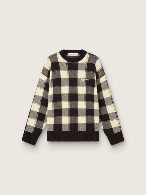 Golden Goose Men's jacquard wool sweater in dark brown and cream check