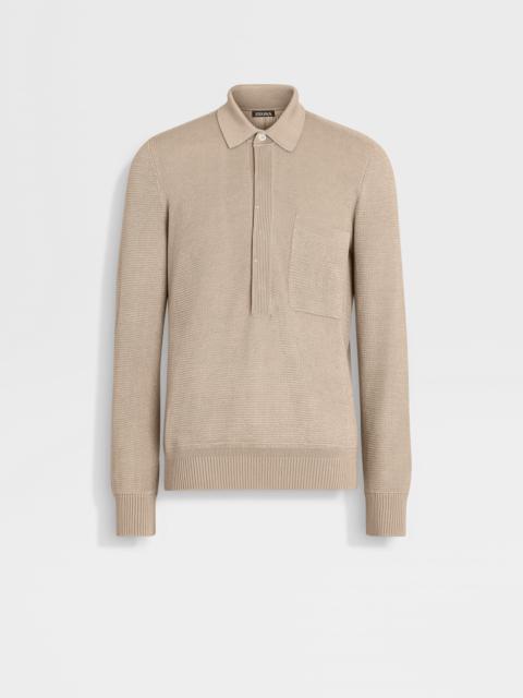 ZEGNA LIGHT BEIGE MÉLANGE COTTON AND SILK POLO SHIRT