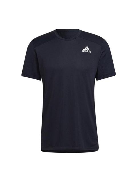 Men's adidas Solid Color Logo Round Neck Short Sleeve Ink Blue T-Shirt HB7465