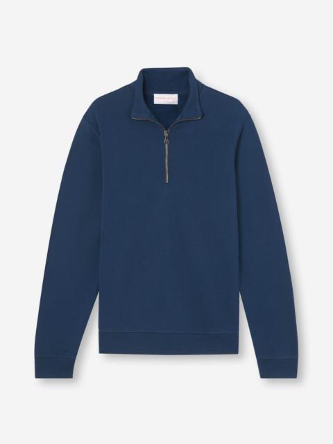Derek Rose Quinn Cotton Modal Half-Zip Sweatshirt Navy Blue