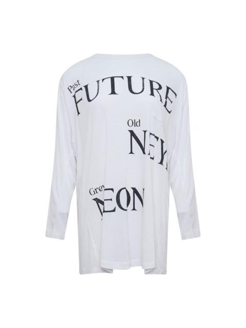 OPEN YY Typography Sheer Long Sleeve Top