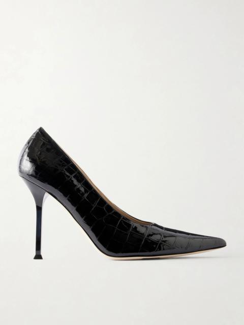 CHRISTEN Helix 95 croc-effect patent leather pumps Black
