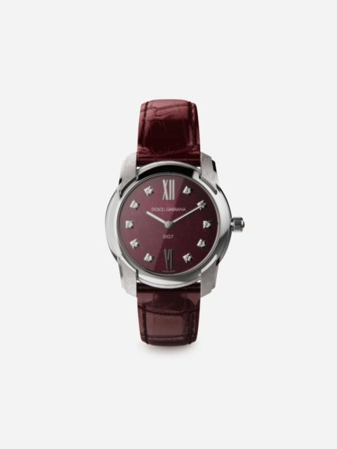 DG7 watch in steel with ruby and diamonds