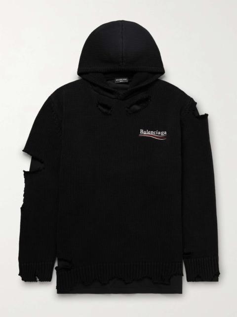 BALENCIAGA Oversized Distressed Logo-Print Cotton Hoodie