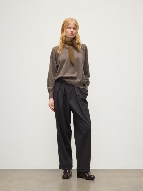 Johnstons of Elgin Jessie Back Split Brown Colour Block Cashmere Jumper