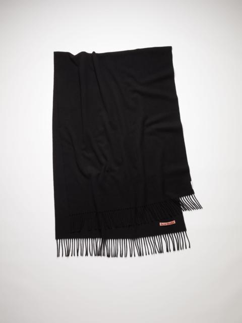 Fringe wool scarf - oversized - Black