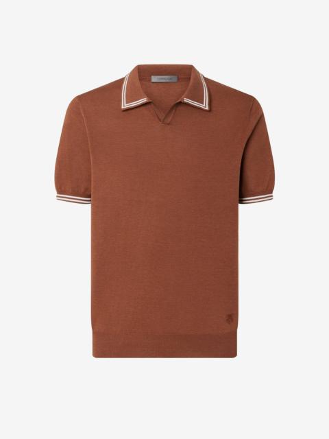 CORNELIANI Burned earth/white silk and cotton polo shirt