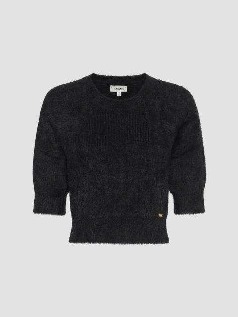 L'AGENCE Women's Guinevere Crop Fuzzy Knit Crewneck Sweater - Black