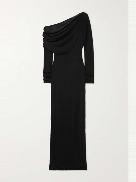 Radial Wave one-shoulder wool maxi dress