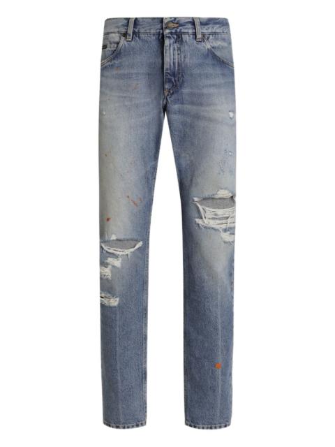 Dolce & Gabbana ripped logo-plaque jeans