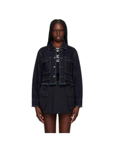 We11done Navy Cropped Denim Jacket