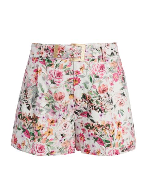 GENERATION LOVE Women's Glenn Floral Linen-Blend Belted Tailored Shorts - Zesty Floral White Pink