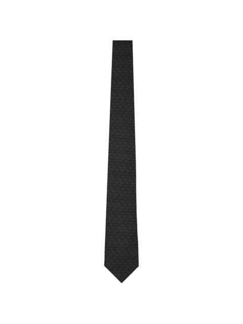 FERRAGAMO Black & Gray 'Ferragamo' Monogram Jacquard Tie