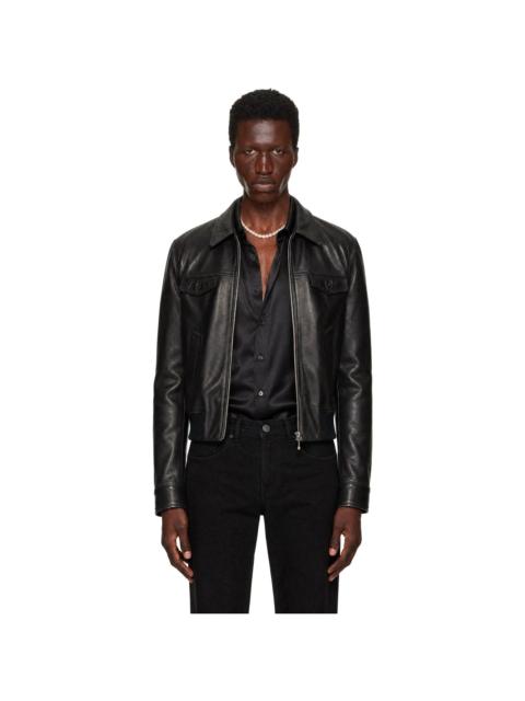 ERNEST W. BAKER Black Embellished Leather Bomber Jacket
