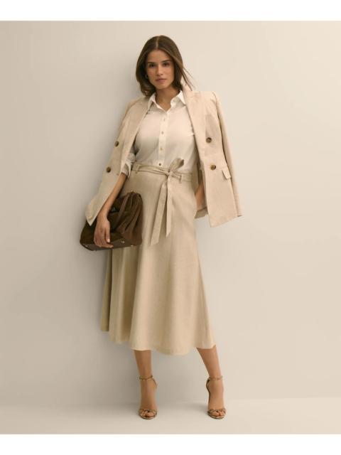 Brooks Brothers Linen-Blend Belted A-Line Skirt