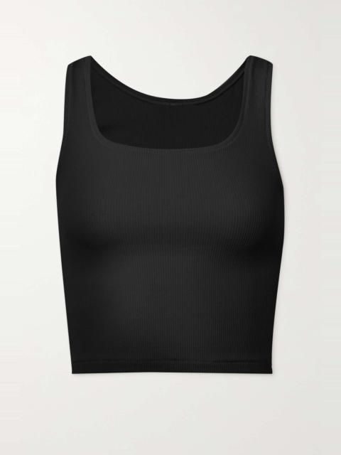 Cotton Collection cropped ribbed cotton-blend jersey tank - Light Heather Grey