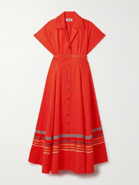CHRISTOPHER JOHN ROGERS Belted ric rac and grosgrain-trimmed cotton-twill maxi shirt dress Orange