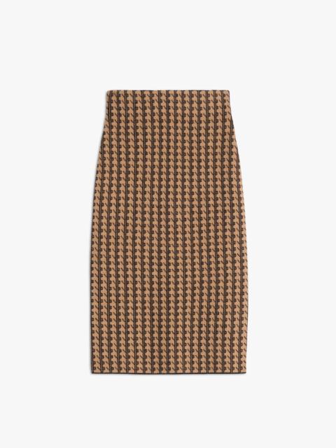 Victoria Beckham Knitted Monogram Pencil Skirt in Beige-Black