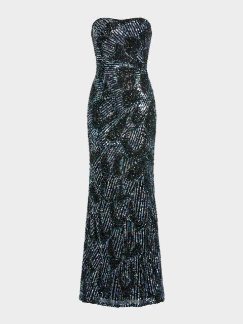 MAC DUGGAL Strapless Embellished Petal Column Gown