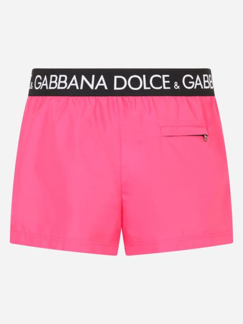 Dolce & Gabbana Short swim trunks with branded stretch waistband