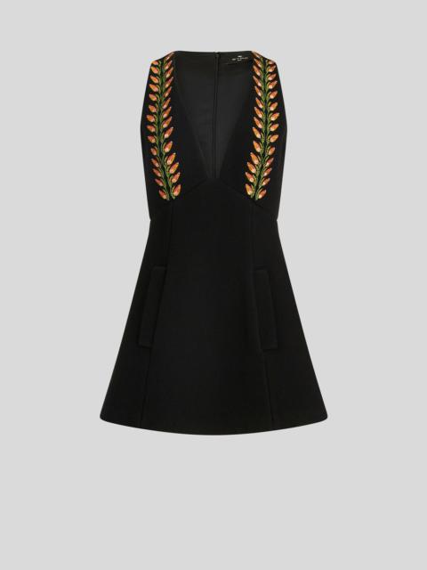 Etro MINI DRESS IN WOOL AND FLORAL EMBROIDERY