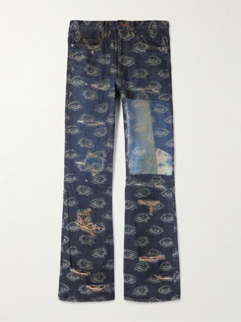 Kapital Speakeasy Slim-Fit Flared Printed Distressed Jeans