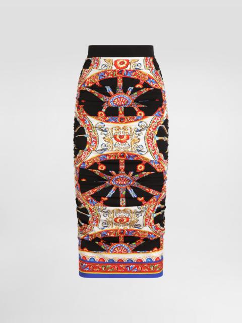 Dolce & Gabbana Carretto-print charmeuse midi skirt