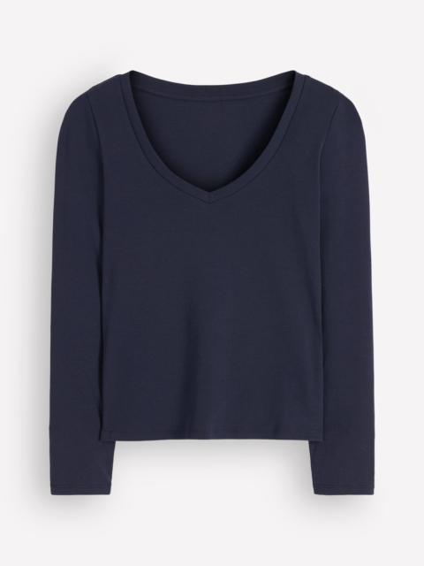 BODEN Essential V Neck Top-Navy