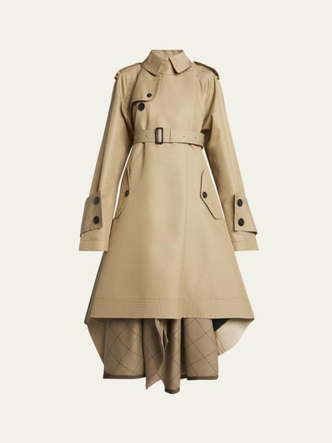 Collared Trench Coat with Windowpane Print Underlay