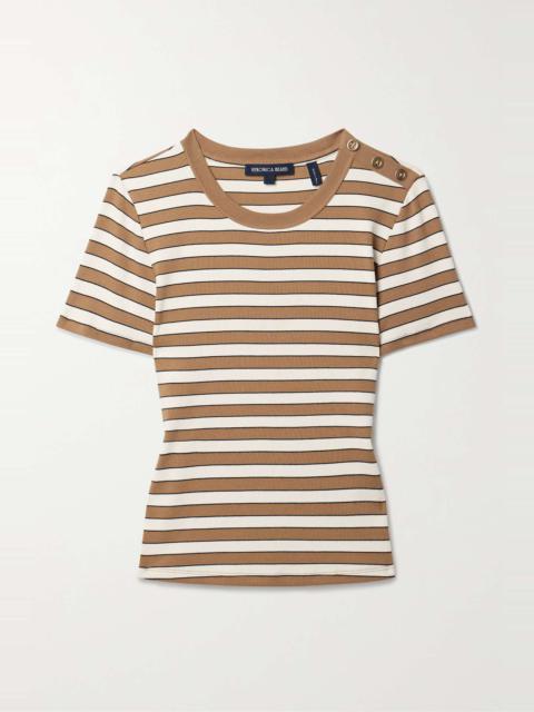 Draya button-embellished striped stretch cotton-jersey T-shirt