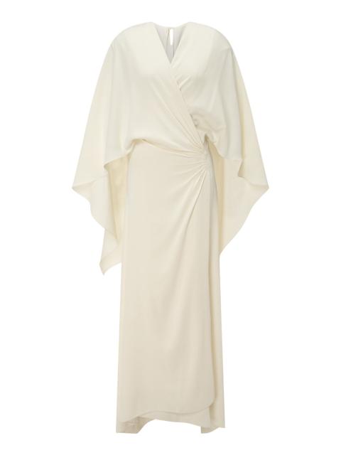 MARMAR HALIM Cape-Detailed Georgette Wrap Midi Dress ivory