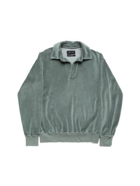 LES TIEN Velour Moto Back Polo - Slate Grey