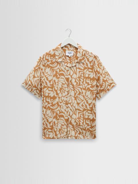 Wax London Didcot - Tan And Beige Floral Viscose Short-Sleeve Shirt